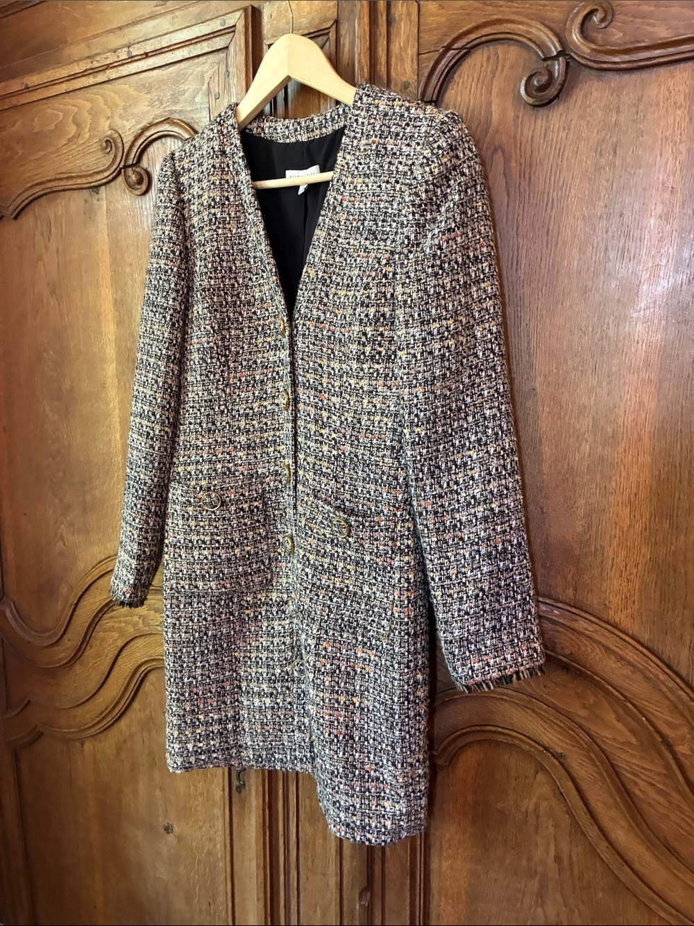 Gianni Bini Tweed Longline Blazer Jacket - Sophisticated Multi-Color Textured - Picture 4 of 11